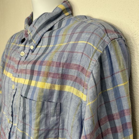 Brooks Brothers Linen Button Up Shirt Mens XL Plaid Pastel Madras Irish Linen - Picture 4 of 11